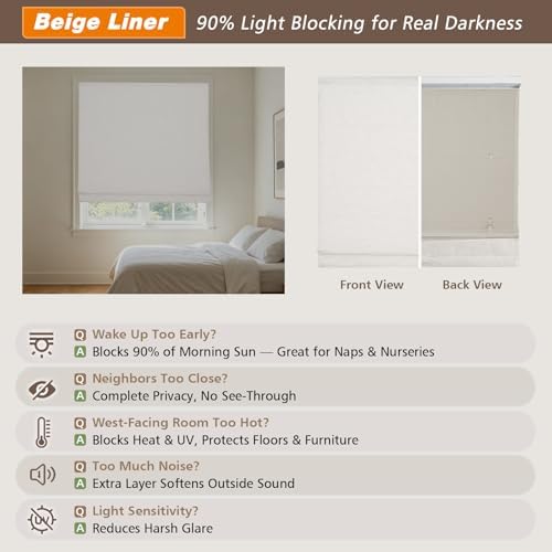 Aimnid Cordless Linen Roman Shades for Windows, Natural Linen Room Darkening Roman Blinds, Custom Washable Fabric Roman Window Shades for Home, French Doors, Kitchens - Image 5