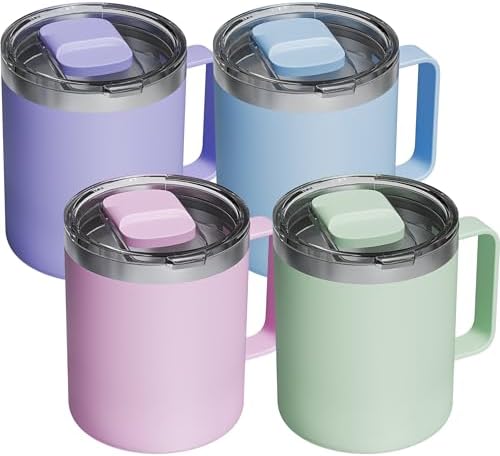4 Pack 12oz Insulated Coffee Mug with Lid, Stainless Steel Cup by avodvo