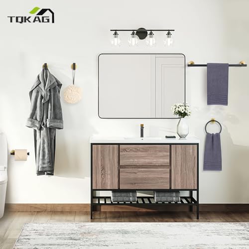 TQKAG Black and Gold Bathroom Hardware Accessories Set 10-Pieces, Premium SUS304 Stainless Steel Bathroom Towel Bar Holder Set 23.6 Inch Round Towel Racks for Bathroom Wall Mounted - Image 7