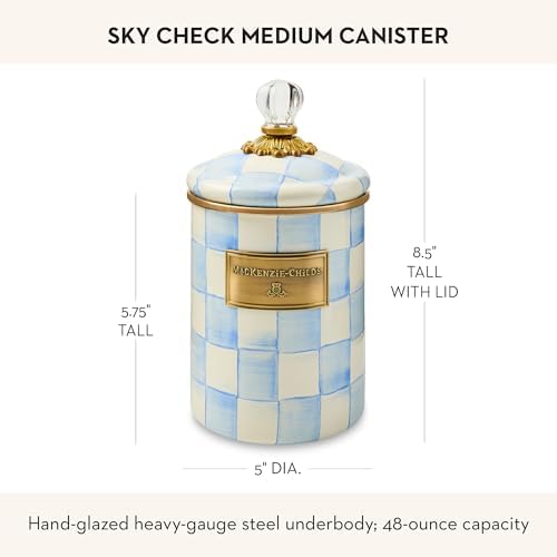 MACKENZIE-CHILDS Enamel Canister, Medium, Light-Blue-and-White Sky Check - Image 4