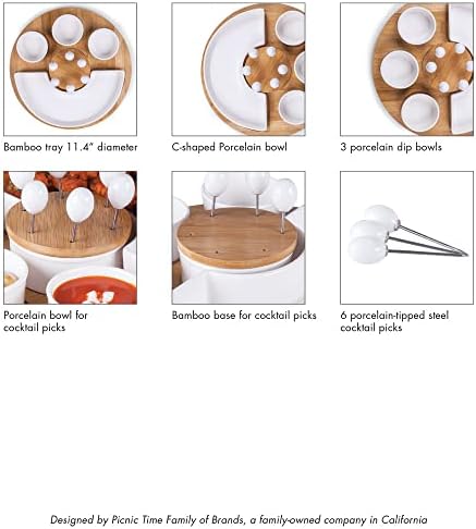 PICNIC TIME NFL Symphony Appetizer Serving Tray Set, Party Platter Set, Appetizer Plate, (Bamboo & White Ceramic) - Image 7