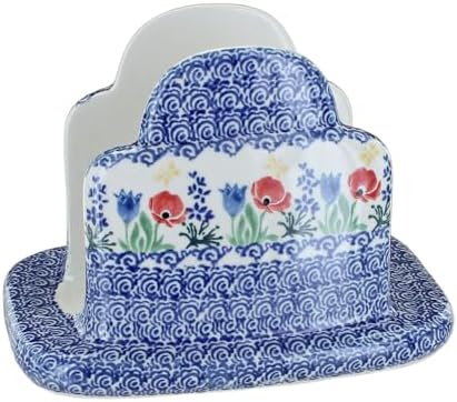 Blue Rose Polish Pottery - Blue Memory Garden Napkin Holder - 5" x 6.5" - Ceramic Napkin Holders, Decorative Dining Table Accessories by BlueRosePottery