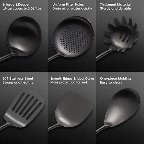 Izurok18/10 Stainless Steel Kitchen Utensils Set,10 Piece Cooking Utensils With Wood Handle,Heat Resistant Kitchen Tool Set With Spatula,Spoon,Ladle,Skimmer,Slotted Turners,Pasta,Turner,Ladl,Fork - Image 6