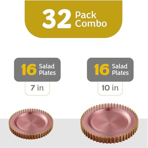 PLASTICPRO 32 Piece Combo Plastic Dinner Plates Disposable Plastic Fancy Heavy Duty Party Dishes 7 inch and 10 inch, Translucent Rose and Gold Beaded - Image 5