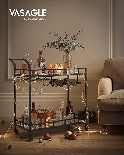 VASAGLE Bar Cart with 2 Mirrored Shelves, Wine Holders, Glass Holders - Image 2