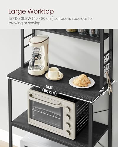 VASAGLE Coffee Bar, 31.5 Inches 6-Tier Baker's Rack with 6 Hooks - Image 7