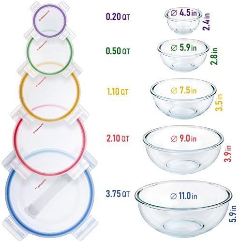 Stackable Glass Mixing Bowls with BPA Free Lids Set of 5 - Image 2
