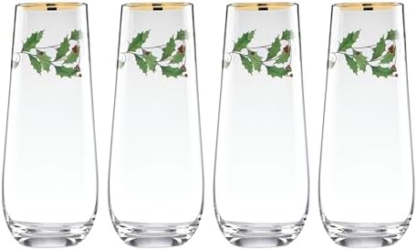 Lenox Holiday Stemless Champagne Flutes, 7oz, Christmas Set of 4 by Lenox