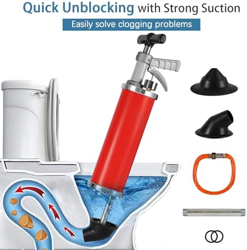 Portable High Pressure Kinetic Toilet Plunger for Shower Kitchen Clogs Red - Image 2
