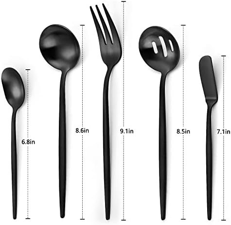 VANVRO Matte Black Serving Silverware Set, 5-Piece Round Shared Utensils Set of Stainless Steel, Hostess Flatware Serving Set, Satin Finish, Dishwasher Safe - Image 2