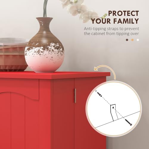 HOMCOM 41" Kitchen Pantry Storage Cabinet 12 Door Shelves Red - Image 6