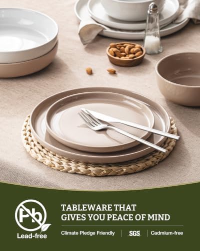 Famiware Milkyway 12-Piece Stoneware Dinnerware Set, White & Cinnamon Brown - Image 5