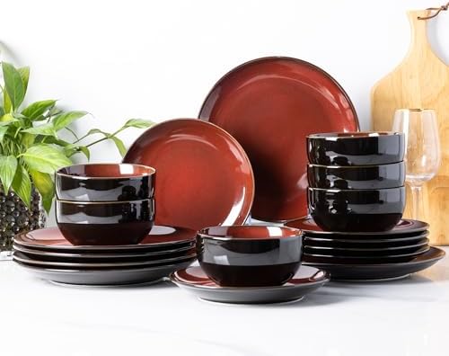 LeRatio Ceramic Dinnerware Sets for 6,18Pcs Porcelain Plates and Bowls Set by LeRatio