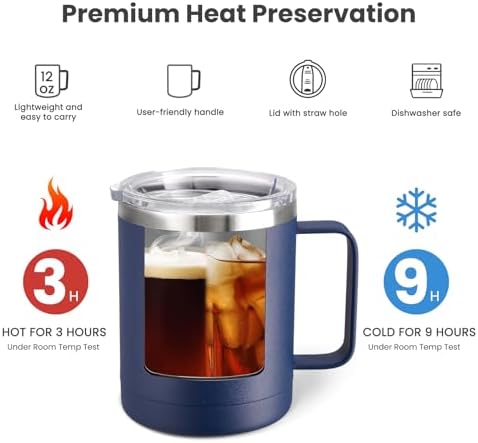 MEWAY 12oz Coffee Mug With Handle 2 Pack Bulk,Stainless Steel Insulated Travel Tumblers With Sliding Lid,Double Wall Vacuum Camping Cup for Hot & Cold Drinks Tea (Multicolor,Set of 2) - Image 3