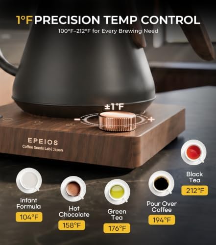 Epeios Gooseneck Electric Kettle with Temp Control,1200W,0.9L,Black Walnut - Image 3