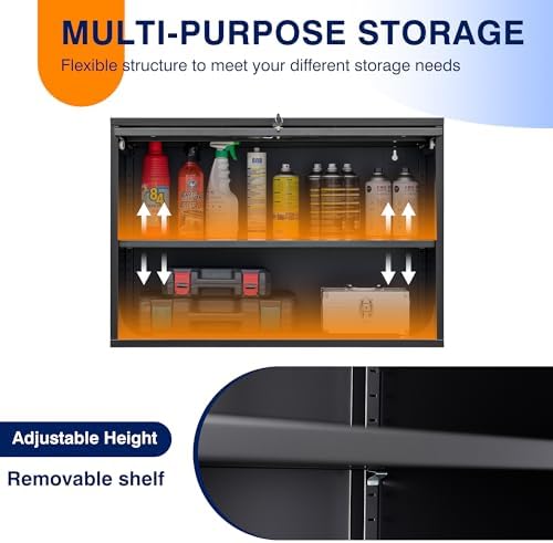 Yizosh Metal Garage Wall Cabinet with Doors and Shelves, Wall Mounted Metal Storage Cabinet, Floating Garage Tool Cabinet for Garage, Basement, Kitchen, Warehouse (Black, 21.6" H) - Image 5