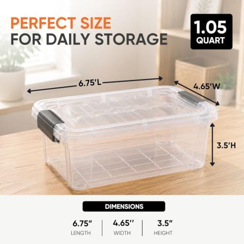 Superio 1.05 Quart Mini Clear Plastic Storage Container with Lid, Stackable Small Organizer Box for Crayons, Art Supplies, Beads, Sewing, Stationery & Food Storage, 1 Pack - Image 3