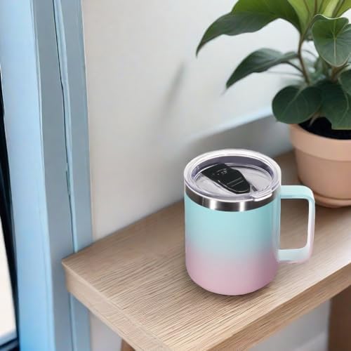Volhoply 14oz Insulated Stainless Steel Coffee Mug with Lid Bulk 4 Pack,Double Wall Vacuum Travel Coffee Cup with Handle,Reusable Cups Tumbler,Camping Mugs Keep Hot,Ideal Gifts(Green Pink,4) - Image 5