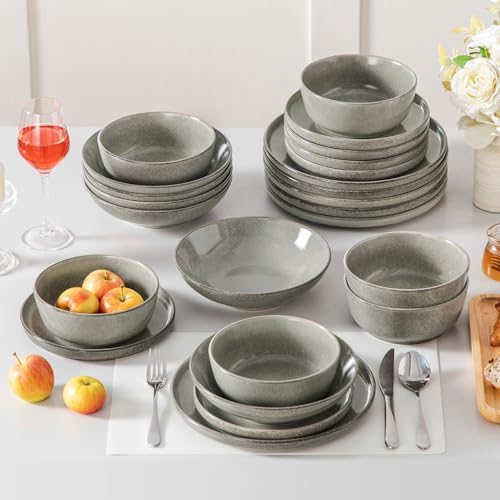 vancasso ANYA 24 Pieces Plates and Bowls Set, Stone Grey Dinnerware Sets, Reactive Glaze Dishes Set for 6, Ceramic Dishware Sets Kitchen Dinner Set, Microwave & Dishwasher Safe - Image 6