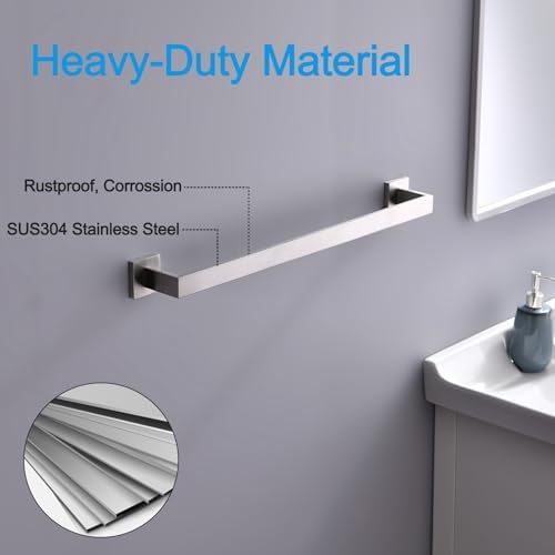 Bath Towel Bar, 16-Inch Towel Racks, Square Thicken Towel Holder, Wall Mounted Shower Towel Rail Hanger, Stainless Steel,Bathroom Accessories (Brushed Nickel, 1 Pack) - Image 2