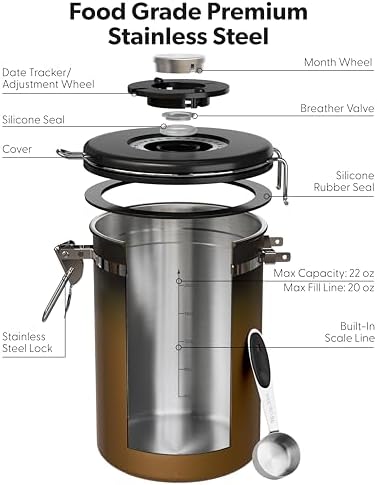 Veken Coffee Canister with Window, Airtight Stainless Steel Container, 22OZ - Image 5