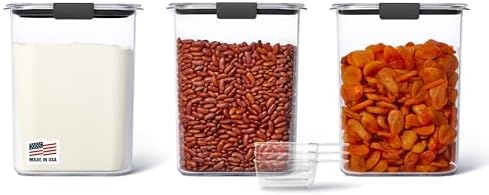 Rubbermaid Brilliance BPA-Free Food Storage Containers with Lids Airtight Kitchen and Pantry Organization Set Includes 3 Containers and Scoops Clear 16 cups by Rubbermaid