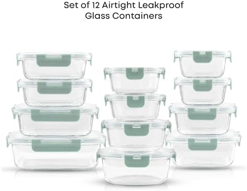 JoyJolt 24pc Borosilicate Glass Storage Containers with Lids | 12 Airtight/Freezer Safe Food Storage Containers for Pantry and Kitchen | Meal Prep Container for Lunch | Glass meal Set - Image 3