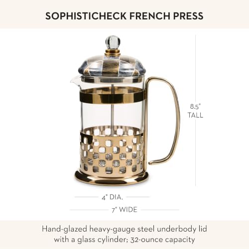 MACKENZIE-CHILDS Glass Coffee French Press, Bronze-and-Gray Sophisticheck - Image 4