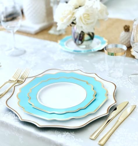 OCCASIONS Disposable Plastic Plates for 40 Guests (Imperial Aqua & Gold) - Image 4
