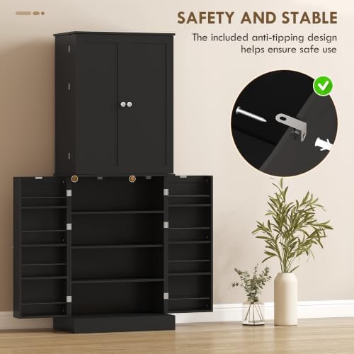 HOMCOM 65" Kitchen Pantry Storage Cabinet 16 Door Shelves Black - Image 6