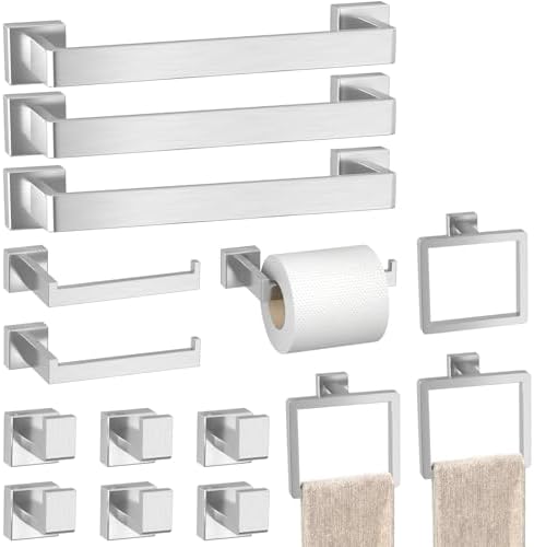 15-Pieces Brushed Nickel Bathroom Accessories Set, 16 Inch Towel Bar Set by PAHSFSLLC