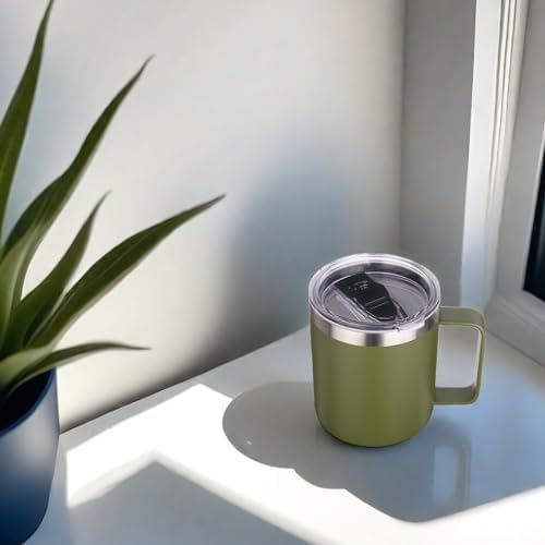Volhoply 14oz Insulated Stainless Steel Coffee Mug with Lid Bulk 8 Pack,Double Wall Vacuum Travel Coffee Cup with Handle,Reusable Cups Tumbler,Camping Mugs Keep Hot, Ideal Gifts(Army Green,8) - Image 5