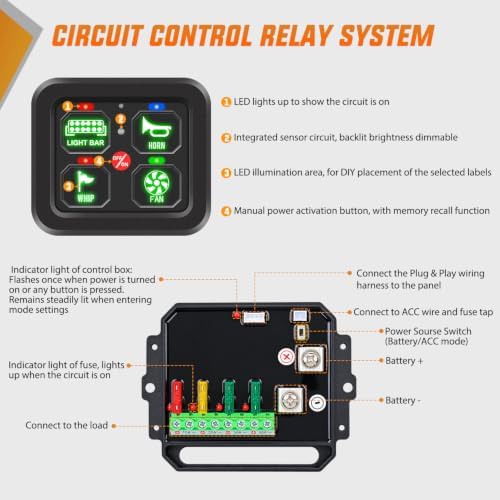 Nilight 4 Gang Switch Panel Green 12V 24V Circuit Control Relay System - Image 4