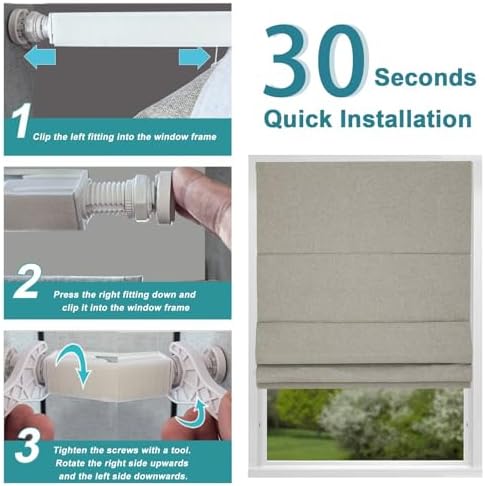 Changshade No Drill Roman Shades Cordless Blinds Blackout for Indoor Windows, Room Darkening Black Out Tension Rod No Hardware No Tools Inside Mount, Shade Size 41 Inches Wide 64 Inches High, Beige - Image 4