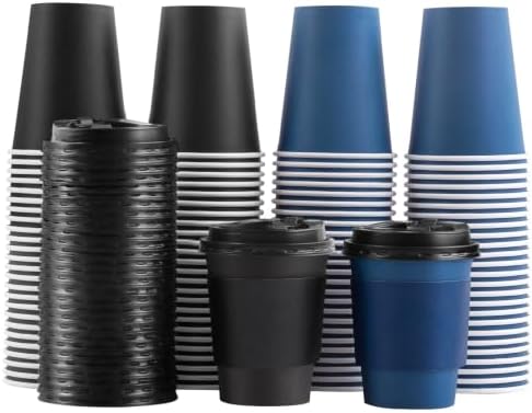 SIUQ 100 Pack 10 oz Coffee Cups with Lids, Disposable Hot Paper Coffee Cups by SIUQ