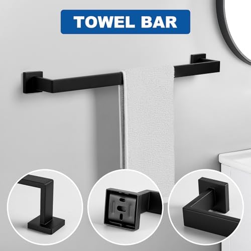 Cilee 10-Pieces Matte Black Bathroom Hardware Set, 24 inch Towel Bar Set - Image 3