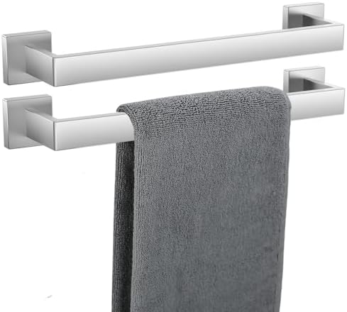 Towel Bar 2 Pack for Bathroom 16 Inch Brush Nickel Towel Holder 12/16/20/24/28/32/36 In Stainless Steel SS304 Rustproof Towel Rack Modern Square Towel Rod for Bathroom Wall(2, Brushed Nickel, 16 Inch) by TAUN