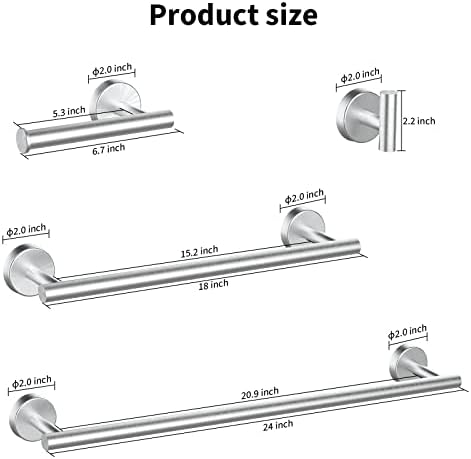 Newfun 10Pcs Brushed Nickel Bathroom Hardware Set - Includes 24&18inch Towel Bar, Robe Hook, Toilet Paper Holder, 2 Pack 5 Piece Bathroom Accessories Set Stainless Steel Wall Mounted - Image 6
