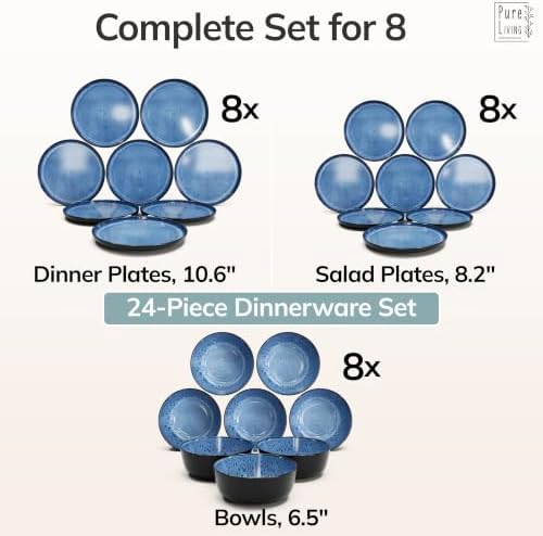 24 Piece Stoneware Dinnerware Set for 8, Handcrafted Plates and Bowls Set - Image 6