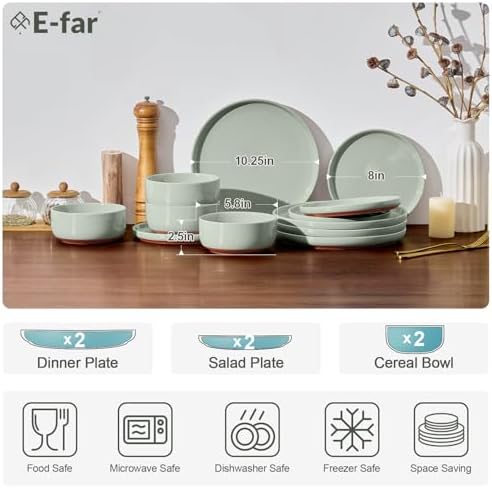 E-far Plates and Bowls Sets, 6 Pcs Stoneware Ceramic Dinnerware Dishes Sets - Image 3