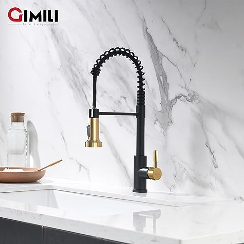 GIMILI Kitchen Faucet with Pull Down Sprayer Black and Gold - Image 6