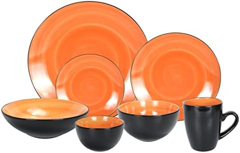 HomeVss, Stoneware Sonoma Dinnerware Set, Black + Speckled Spin Wash (56pc Set, Mix Cobalt, Mocha, Rose, Spice) - Image 6