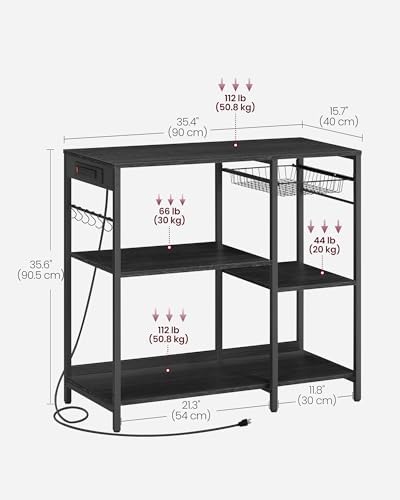 VASAGLE Kitchen Baker’s Rack, Steel Frame, Wire Basket, 6 Hooks - Image 3