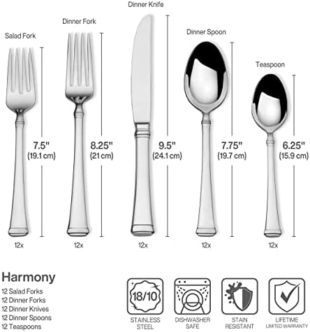 Mikasa Harmony 65-Piece 18/10 Stainless Steel Flatware Set, Service for 12, Polished Silverware with Serving Utensils, Dishwasher Safe, (Pack of 2) - Image 3