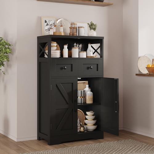 Farmhouse Storage Cabinet Set of 2, Small Kitchen Pantry Coffee Bar Cabinet - Image 4