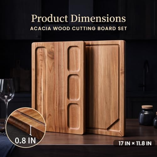 Kikcoin 17" x 11.8" Food Safe Acacia Cutting Board, Reversible Tray - Image 2