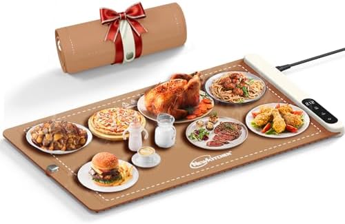 Warming Mat for Food, 24"x15" Food Warming Mat 6 Temperature & 6 Timer Settings Upgrade Graphene Fast Full Surface Heating-Versatile Food Warmer for Gatherings, Parties, Everyday Use-Light Caramel by NewKitchenOfficial