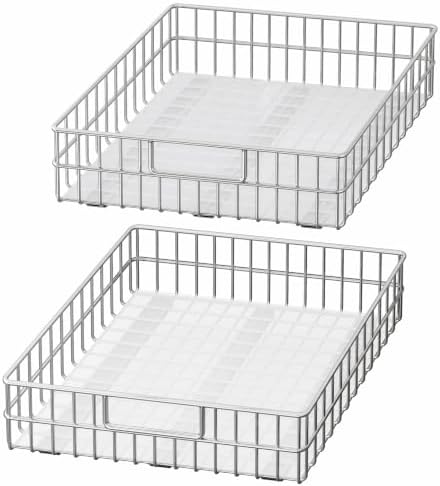 Pull out Cabinet Organizer, Stainless Steel 2-Pack (20.1"W x 21"D) Full-Extension Slide out Drawer, Adhesive Roll out Can Spice Storage Basket Shelf Rack for Pantry, Kitchen, Bathroom, Home Closet by Kitstorack