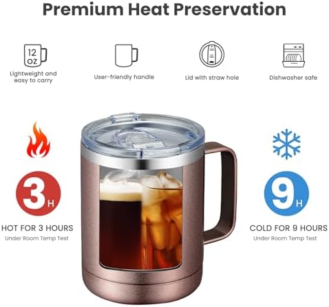 MEWAY 12oz Coffee Mug With Handle 8 Pack Bulk,Stainless Steel Insulated Travel Tumblers With Sliding Lid,Double Wall Vacuum Camping Cup for Hot & Cold Drinks Tea (Set of 8, Mix) - Image 3