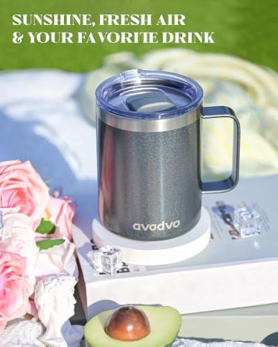 12oz Insulated Coffee Mug with 2 Lids & Handle, Stainless Steel Cup - Image 5